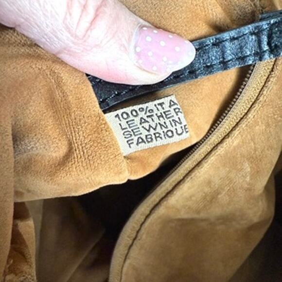 Patricia Nash Tooled Leather Tote Black Brown Fringe Handles Boho Western Bag - Picture 6 of 10